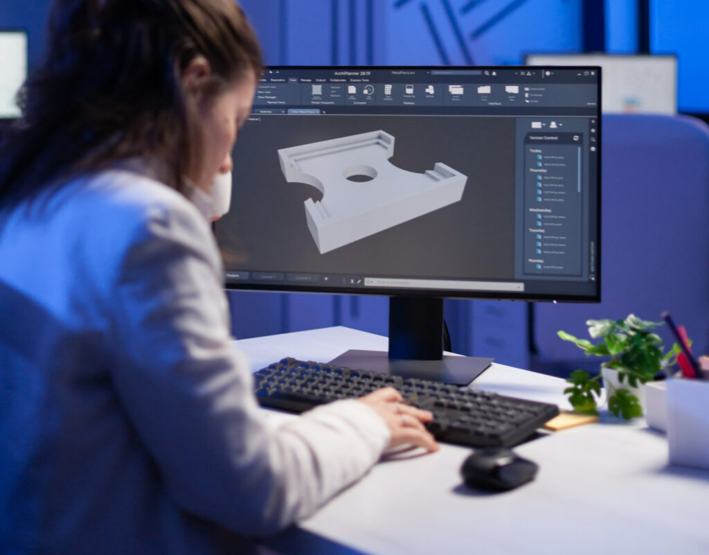 3D-Modellierung nachts im Büro.