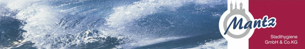 Spritzendes Wasser, burgförmiges Firmenlogo.